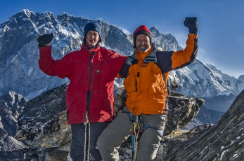 But his grin on the summit of Pokhalde (5,806m) summed up why we climb. Although very exposed in places, essentially Pokhalde was just a rock scramble for us. We encountered no snow on our route at all.