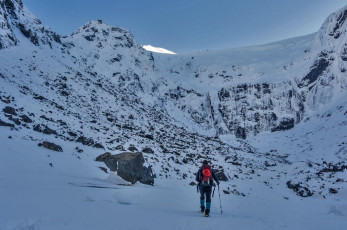 On the Monday I got to do a little ice climbing with the King himself, on the lower section of Midnight Cowboy, in the McPherson Cirque. Adding to the occasion was what was unfolding to our right, on much more challenging ground. Steve Fortune and Ben Dare captivated us with a fine demonstration of hard climbing on their new route ‘Ether’. Apparently the minimal protection and limited belay points made it a committing and scary climb – no kidding!