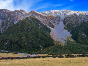 Yeah, but nah. Again the scale of this magnificent landscape completely fooled us. Bruised and battered from countless slips on the horrid, unpredictable rubble (not scree) in our end of day tired state, we trudged in to the Hermitage to get a drink of water in the toilets at 9pm. A few passing restaurant guests gorked, but at least the weather was STILL beautiful and the pub was still serving large jugs of Speights at 10pm when we eventually arrived there. What a day, what a trip. Humbled again. Chhheeeers!