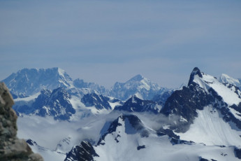 Why we do it.  At the same spot, high up under Malcolm Peak.  We had laboured up 1200 metres in blistering heat and with packs still near 30 kilograms for this for this.   In moments like this one gets to connect the country up, so connecting memories, the moment, and one’s ambitions.  I can’t imagine much else that will do that for me.  On the skyline is some of the finest stuff we’ve got on this Island.  From left to right:  Aoraki/Cook, Dampier, Vancouver, Malaspina, Silberhorn, Tasman, The Minarets, Outram, and Elie de Beaumont.
