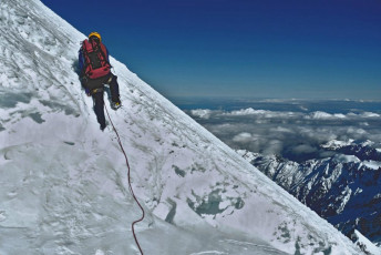 We pitched up through the summit rocks, then short roped across the summit snow field and on to the rime covered summit ice cap, which reminded me of more familiar North Island mountain terrain.