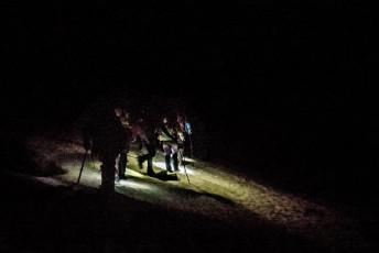 After sorting out our gear it was an early dive into our sleeping bags to catch a few of the zeds lost the previous evening and to be ready for a 3am wakeup. At the sound of the alarm I peeked out to see, aside from the multitudes of twinkling stars, a completely clear sky. This was Will’s first alpine start. He discovered how unappealing breakfast can be so early in the morning but, to offset that, he also enjoyed the otherworldly sensation of ascending terrain in the hovering pool of his head torch.