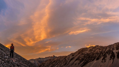 The night was crystal clear, so I elected to bivvy out, watching the stars roll by. Next morning, in still calm but clouding skies, we set off at dawn up the scree to the base of the southwest ridge at about 1,500 metres.