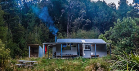 Our schedule was proving to be more ambitious than we’d thought. With deteriorating weather on its way, too ambitious. Time for another evolution! Instead of carrying on beyond Trevor Carter Hut to the Herbert Range, we reluctantly agreed to head east down the Karamea River and, weather permitting, enjoy some more tops travel above Baton Saddle. This also gave us good escape options if the weather really packed up. Decision made, we enjoyed a cosy evening in the hut. This image - Stone Hut (640m).