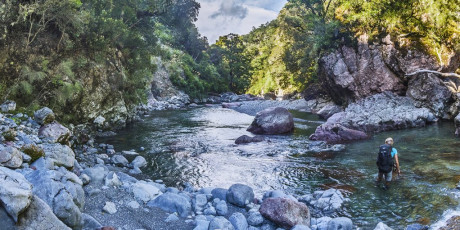 In the record breaking heat of February, we opted for a river exit via the Waingawa River from Mitre Flats Hut. This was a slower but more interesting and refreshing alternative to the up and down, root-ridden bush route on the true left of the river. 