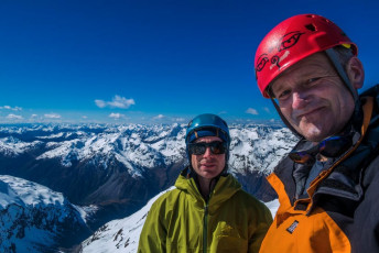 James is less than half my age and mountain fit by any climber’s standards. While I plodded, nursing my ailing knee joints, he disappeared at speed. The gesture was both kindly and logical – his Ute was parked back at the base of the Coral Track three kms down Highway 73 from the Otira Valley carpark. He figured he’d save me having to cover that ground and also save himself from having to wait for me. Smart!
I trudged into the carpark at the end of Otira Valley at 5.30pm, twelve and half hours after we started. James was already back, airing his feet in a reclining position. He’d run the 3kms in his climbing boots, claiming that having enjoyed a summit day, he’d felt extra perky. We had certainly enjoyed a fortunate alignment of conditions for our climb, the only disappointment that wonderful day being that the Pub at Arthurs Pass Village is closed on Tuesdays.   
This image - summit selfie, 2,275m.