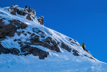 Climbing out of the notch gave us another small helping of gnarl, very similar to the first in terms of thin snow and ice on a small steep section of rock. We managed to free climb it but I was definitely not keen on down climbing it. In fact, the cumulative effect of quite a lot of exposure during the morning encouraged me to suggest we pitch from there on.