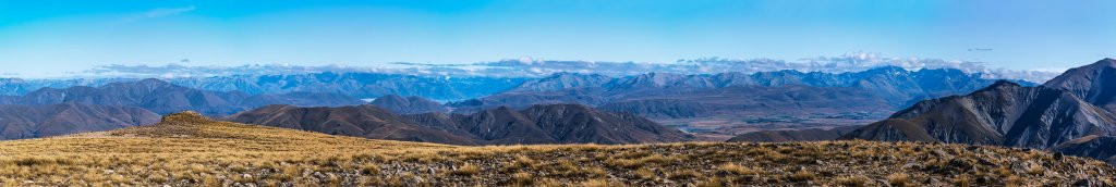 A view west across the broad flat summit area of Mt Somers