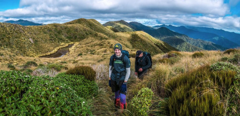 “Ahhhh jeeez Dad!” At Anderson Memorial I copped further flak. My estimate of about seven hours to reach Waitewaewae Hut was proving to be optimistic. At one point I’d even floated the idea of dropping packs at Junction Knob for a quick scoot up Mount Crawford. (“Jeeez Dad!”) So lunch at Anderson Memorial had to be a 15-minute affair to increase our chances of reaching Waitewaewae before nightfall. This image - A view south, at about 1,200m, beyond Anderson Memorial Hut