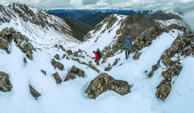 From there was another steep plunge down snow slopes, giving way to scree and then beech forest, leading down to Rintoul Hut at 1,250 metres.